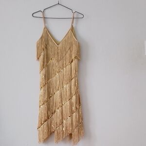 NEWOT Elegant Gold Fringe Dress